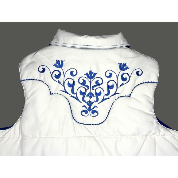 Roper Reversible Quilted Puffer Vest Size XL White Blue Embroidered Western Barn - Picture 5 of 11